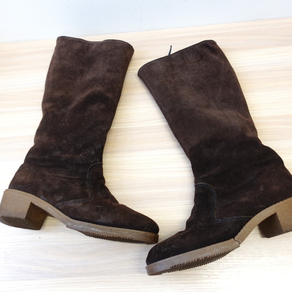 Vintage 60s LL Bean Shearling Boots Womens 7 Chocolate Suede Stretch Zip DEFECT